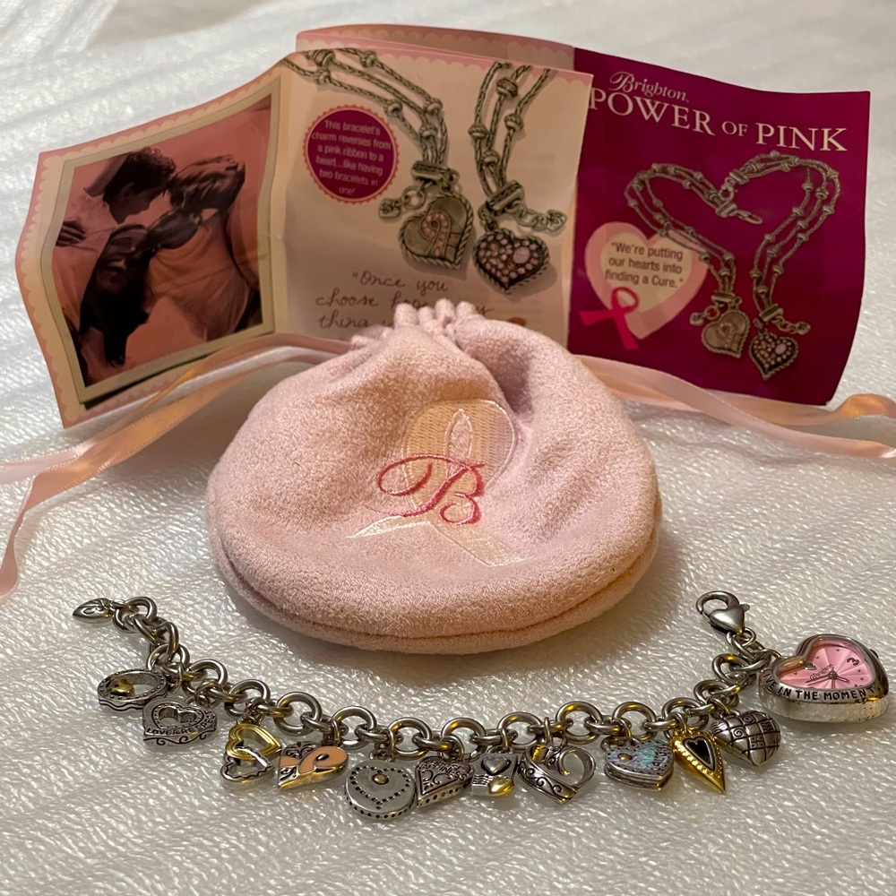 Brighton Power of Pink Breast Cancer Charm Bracelet Watch Silver Gold + Bag💞